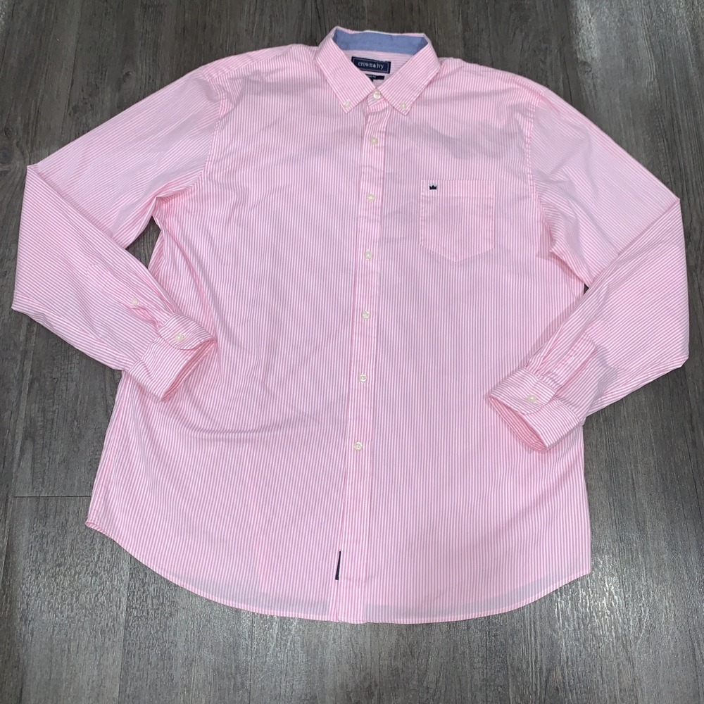 Crown & Ivy Southern Shirting Pink Striped Button Down Shirt XL Classic Fit